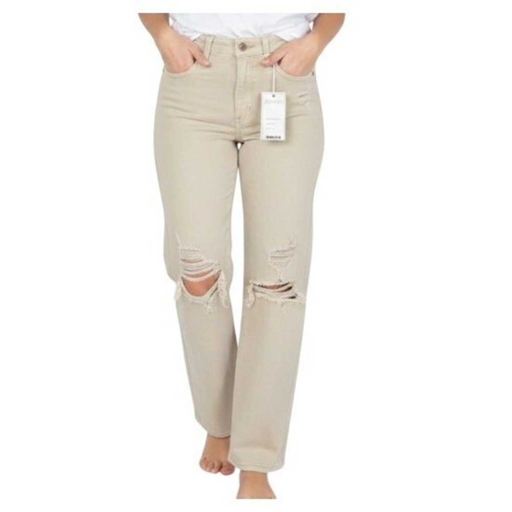 Judy Blue Straight Leg Jeans Womens Size 15 Bone Distressed High Waist JB88823 C